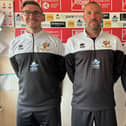 From left, Brid Town goalkeeper coach Marc Wain, manager Denny Ingram and assistant manager Michael Coulson.