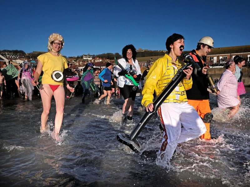 Freddie on song at Scarborough New Year's Day Dip