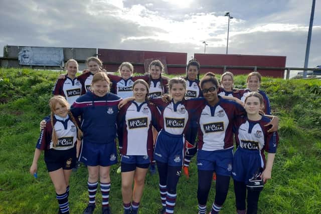 The Scarborough RUFC Girls Under-14s line up at the festival last weekend