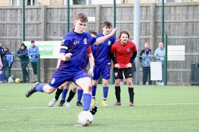 Bridlington Rovers Pandas skipper Josh Garbutt scores from the spot.