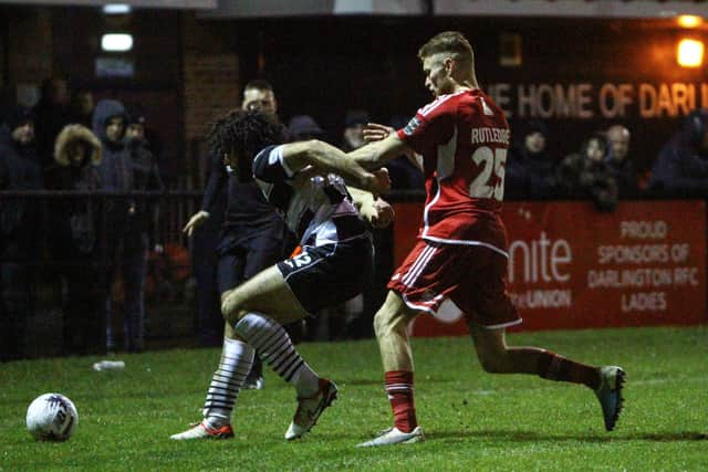 Aidan Rutledge had several chances to score for Boro at Farsley. PHOTO BY ZACH FORSTER