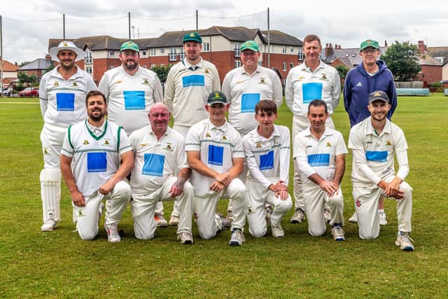 Whitby 2nds are back row (l to r) Dave Stonehouse, Mark Jackson, Andrew Wood (Captain), Jack Lyth, Oliver Roberts, Duncan Russell (Scorer). Front row (l to r) Mike Thompson, Gareth Ludlam, Matthew Sharpe, Billy Blake, Steve Crowther, Will Richardson.