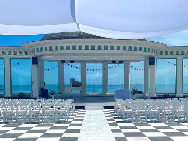 Scarborough Spa's sun court ready to host a wedding.