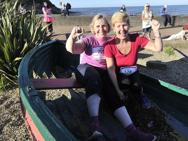Eileen Woodhead and Sandra Atkinson take a break before the race.