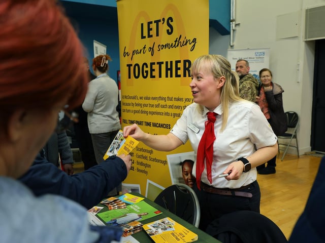 Chatting with prospective employees at the McDonald's stand