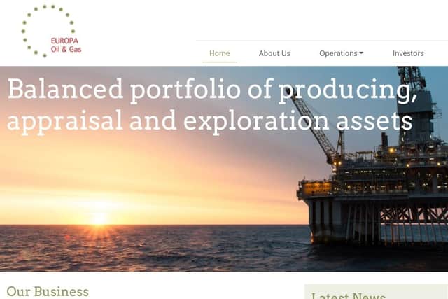 The Europa oil and gas website.Picture: LDRS