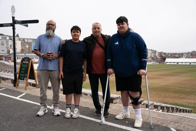 Boro reporter Steve Adamson, with, from left, his son-in-law Juber and grandsons Zak and Isaaq. Photo by Wandering Photography