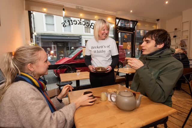 Julie Fitzpatrick serving customers at Becketts on Skinner Street, Whitby.