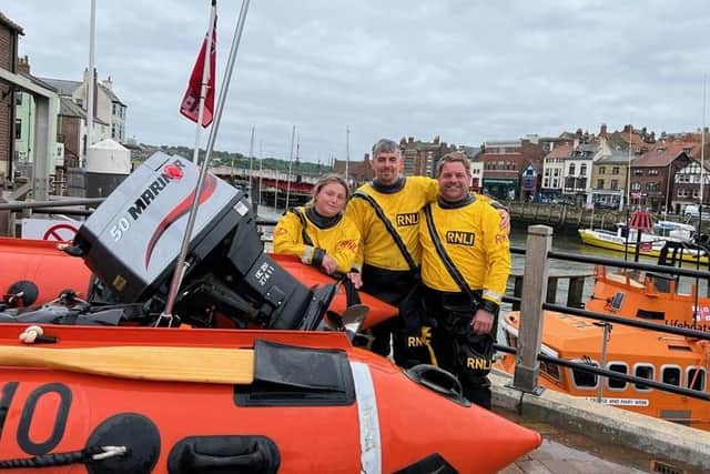 Leah Hunter, Jonathan Marr and Jamie White were the volunteer crew on the call out. Image credit: RNLI/Ceri Oakes