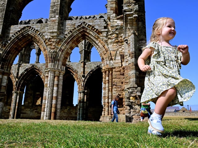 Running around the historic Whitby Abbey.