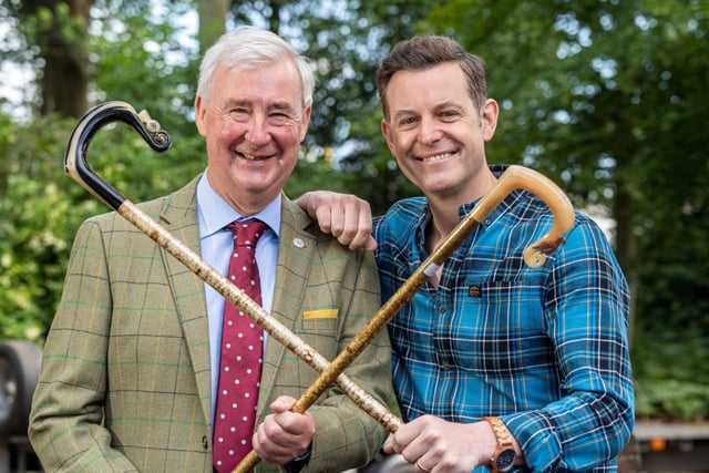 Peter Wright from Channel 5's The Yorkshire Vet with TV presenter Matt Baker visiting the Forestry Area at the show