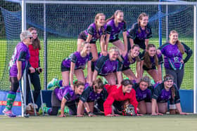 Danby Ladies 2s with the post-match "victory pyramid". PHOTOS BY BRIAN MURFIELD