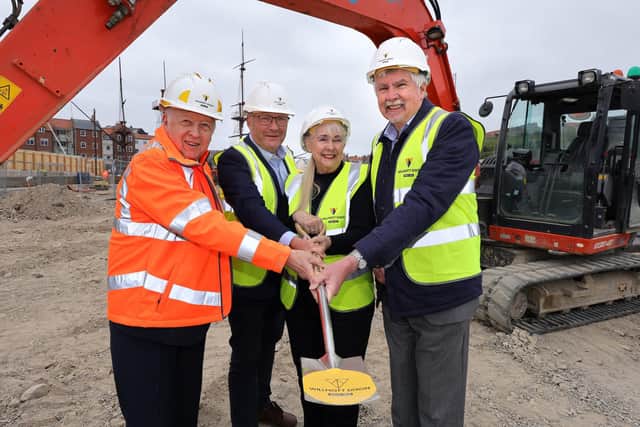 Whitby Maritime Training Hub site visit, from left, North Yorkshire Council leader Cllr Carl Les, Cllr Phil Trumper, who represents the Whitby West division, Linda Wild of the project’s steering group, and Cllr Neil Swannick, who represents the Whitby Streonshalh division.