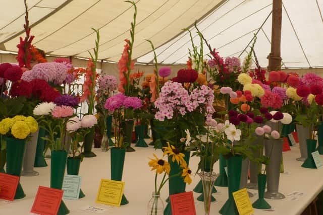 Farndale Show flower exhibits.