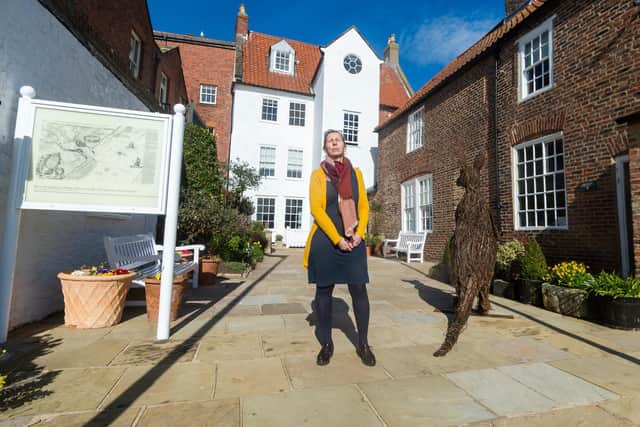 Maria Aparicio, Operations Manager at Captain Cook Memorial Museum, Whitby, in the courtyard of the museum.