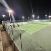 The new floodlights in operation at Scalby Tennis Club