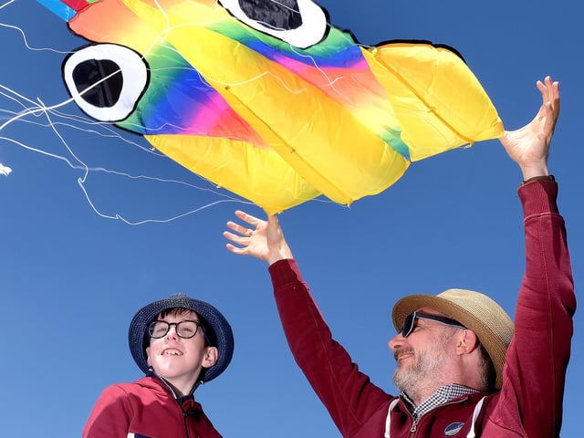 Dad and son having fun