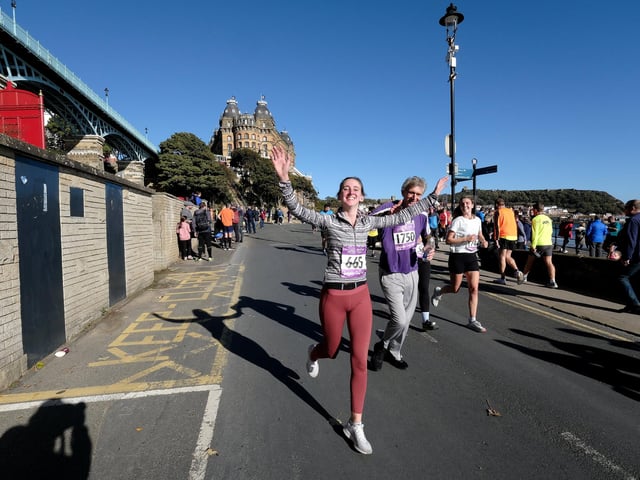 Happy to be near the finish line at the Scarborough 10k