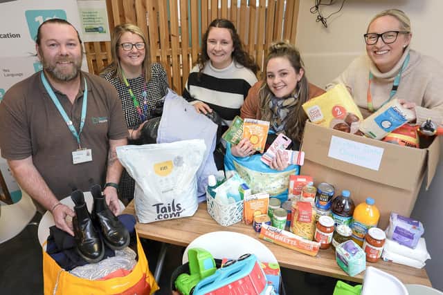 Beyond Housing colleagues pictured with some if the items so far collected for the Rainbow Centre.From left: John Bateman, Faye Robinson, Calise Martin, Georgia Raines, Stephanie Lake.