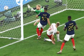 Any body part will do: Kylian Mbappe of France scores the team's second goal past Kasper Schmeichel of Denmark  (Picture: Tim Nwachukwu/Getty Images,)