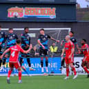 Lewis Maloney's free-kick sails over the bar for Boro against Forest Green in the FA Cup, the visitors grabbing a late draw. PHOTOS BY RICHARD PONTER