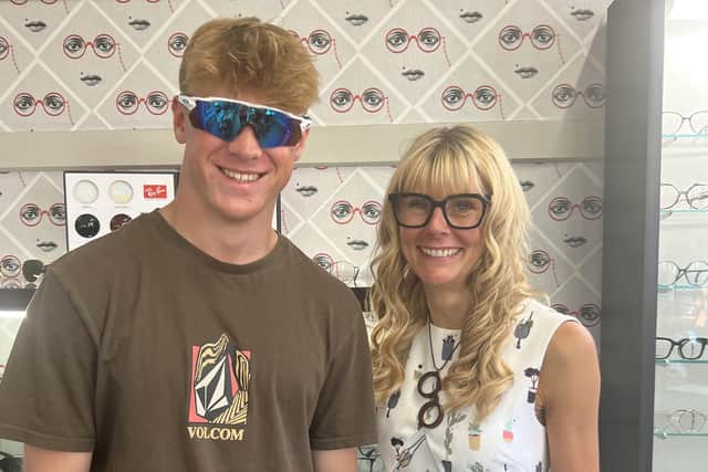 RNLI lifeguard Edward Broadbent, 18, with his new Oakley sunglasses donated by Sam Noble of Sam Noble Eyecare in Scalby.