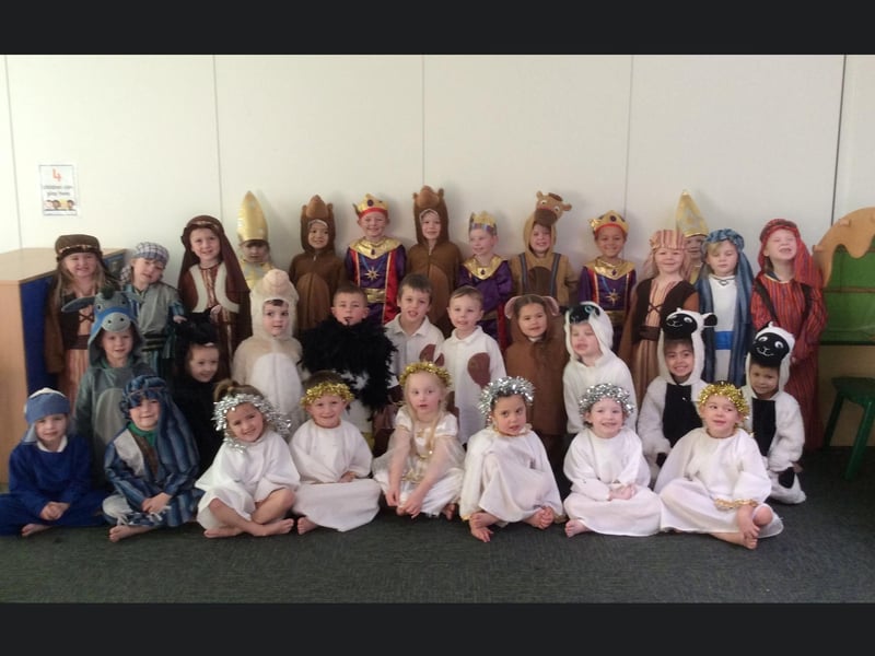 Reception children at Overdale School at their nativity performance of Born in a Barn.
