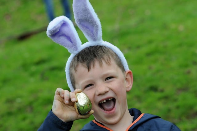 Lance Preston, 6, from Chesterfield, with one of the prized golden eggs which he found in the Chatsworth Easter Egg hunt in 2017