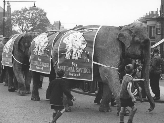 Bertam Mills Circus arrives in town in 1950.