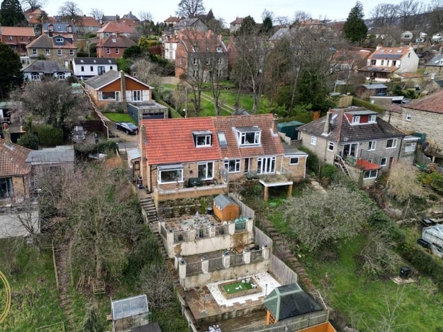 An overview of the Sleights property with landscaped garden.