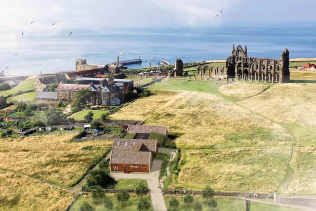 CGI of the planned distillery with the iconic Whitby Abbey in the background.