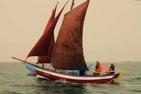 The sailing cobles Kathleen and Gratitude sail side-by-side.