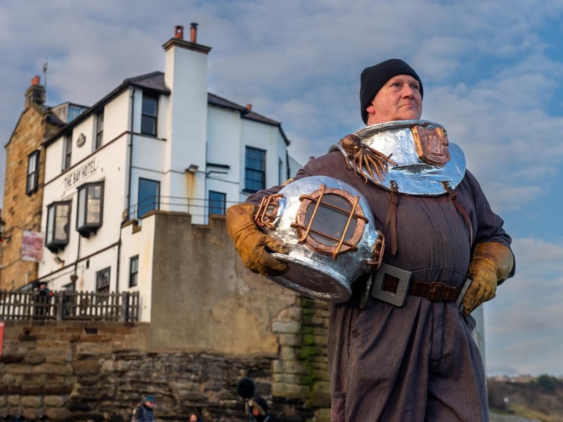 Mark Johnson with his deep sea diving outfit.