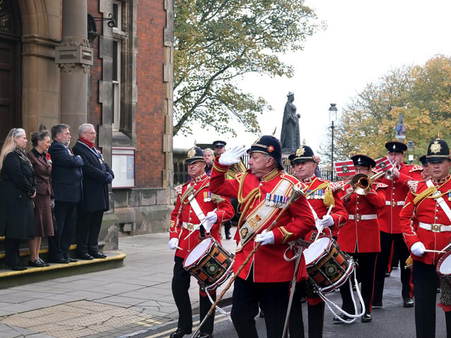 Taking the salute outside Scarborough Town Hall