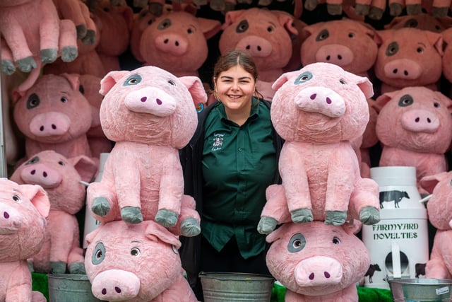 Tilly Lane from Farmyard Novelties with her popular pig toys that can be won on her stall at the show