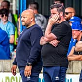 Whitby Town manager Nathan Haslam, left, is ready for a battle on the road at Workington Town on Saturday afternoon. PHOTO BY BRIAN MURFIELD