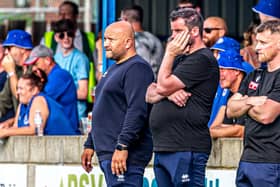 Whitby Town manager Nathan Haslam, left, is ready for a battle on the road at Workington Town on Saturday afternoon. PHOTO BY BRIAN MURFIELD