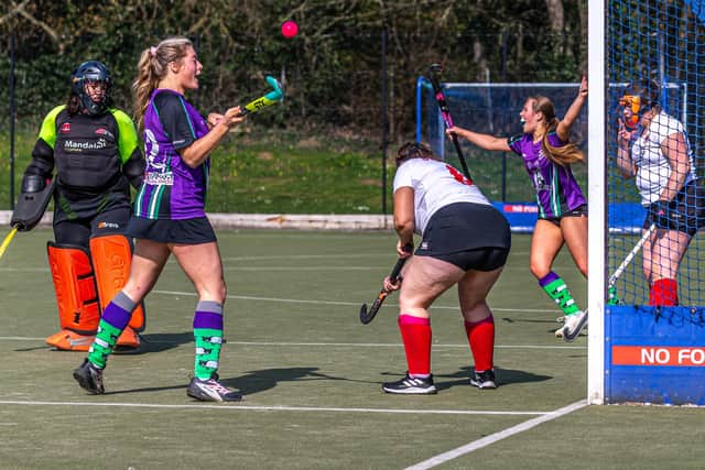 Ellis Price and Lily Harland celebrate Danby making it 2-2 at home to Stockton. Photo by Brian Murfield