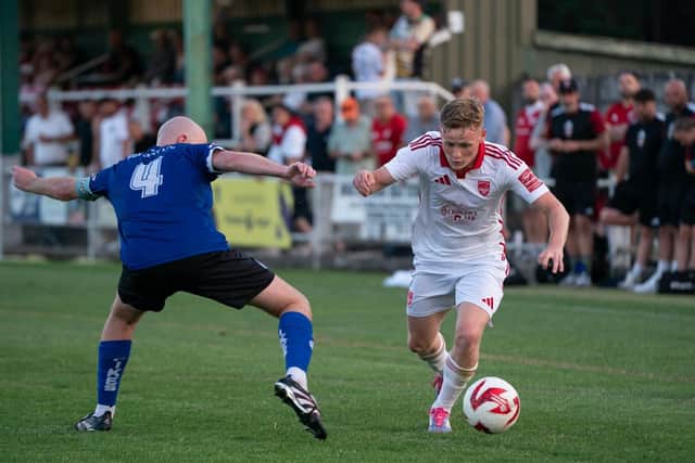 Harry Green scored the crucial third goal for Boro in their 3-1 win at Pickering Town on Friday night. Photo by Wandering Photography