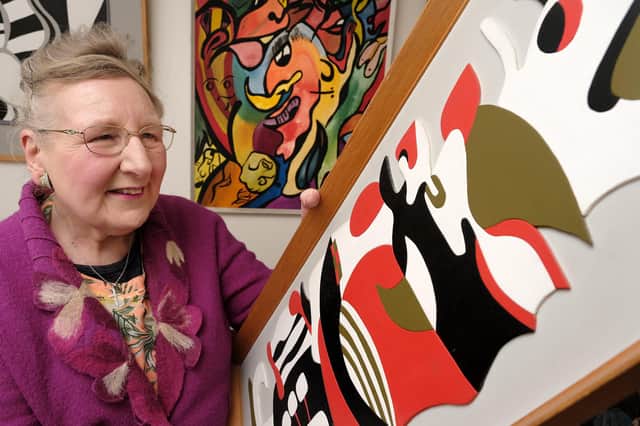 Christine Cox gained wide recognition in Yorkshire Art Circles for her work in the abstract field. She held solo exhibitions of mixed media around Yorkshire