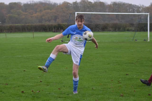 Charlie Swiers gave Heslerton Development hope with his side's second goal in a 5-2 defeat at home to leaders Whitby Fishermen's Society Development. Photo by Cherie Allardice