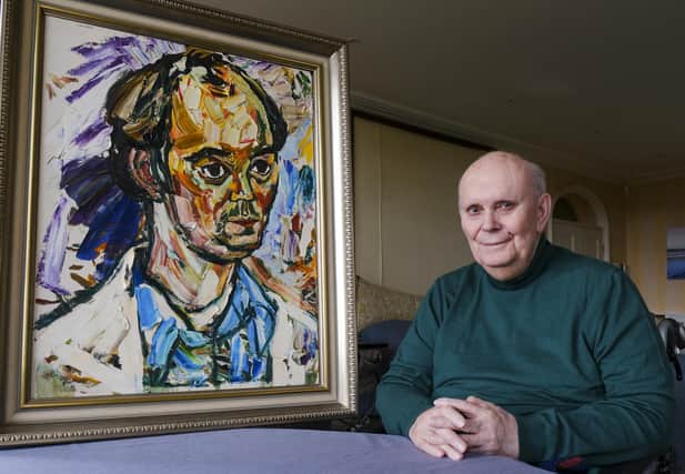 Sir Alan Ayckbourn with a previously unseen portrait painted by John Bratby in the mid 1970s. The painting can be seen at Scarborough Art Gallery from April 4 as part of the exhibition Who am I ?
