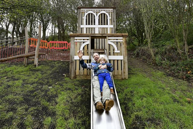 Having fun in the new play area.