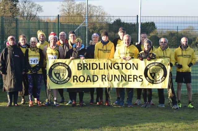 The Bridlington Road Runners squad line up at the East Yorkshire Cross Country League fixture at Bishop Wilton