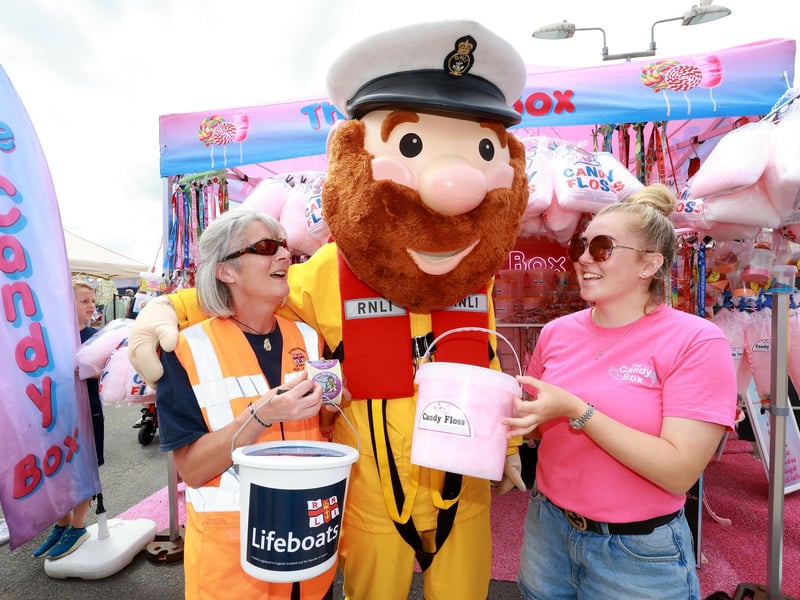 RNLI's Stormy Stan opts for some candy floss at The Candy Box.
