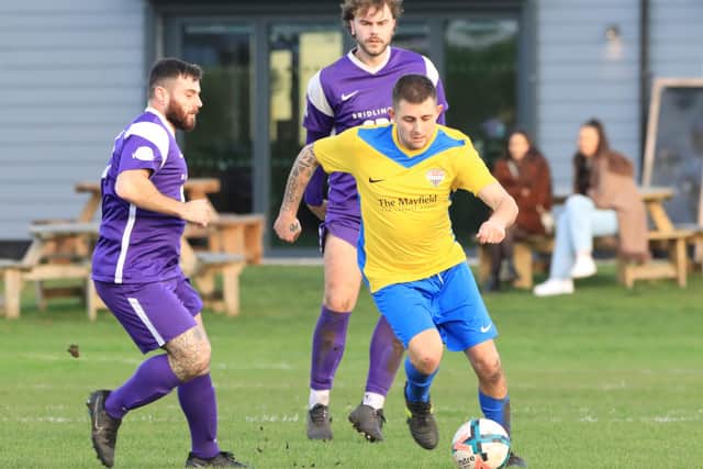 Seamer Sports, yellow and blue kit, claimed a 4-2 home win against Newlands in Right Car East Riding County League Championship North