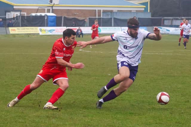 Michael Coulson, left, scored Town's goal at home to Bishop Auckland. Photo by Ewan Cameron