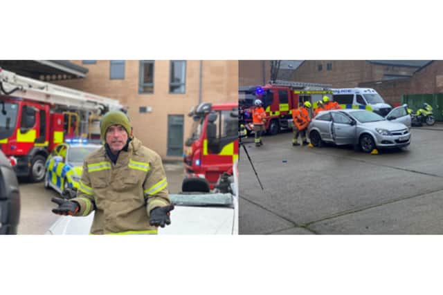 Mark Charnock who plays Marlon Dingle in Emmerdale participated in a mock road traffic collision to highlight the dangers of drink and drug driving to members of the public.