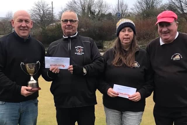 From left, Barry FitzPatrick Doubles winners Andy Webb and Stuart Thompson, and runners-up Sue Emmerson and Kenny Wale.