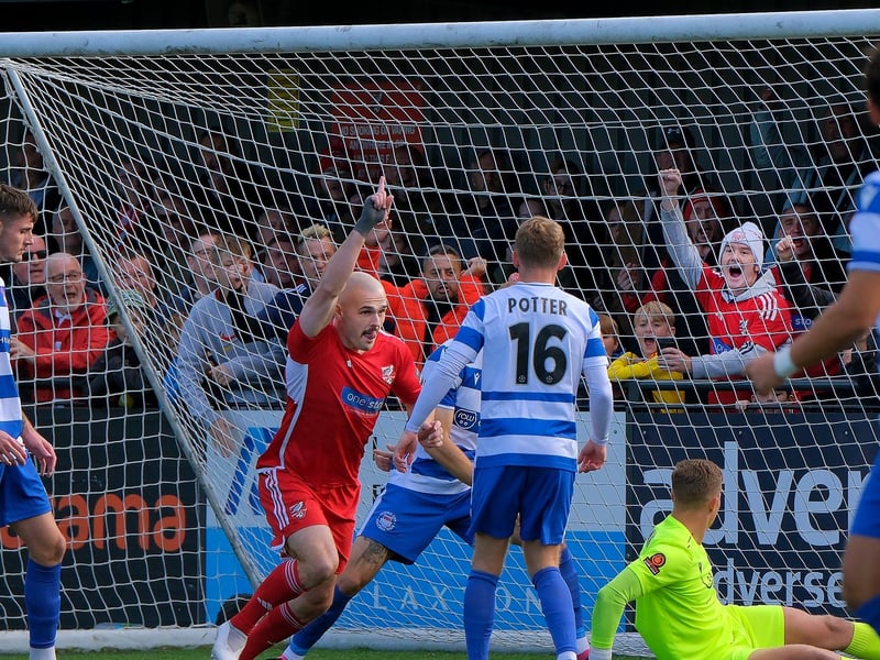 Striker Frank Mulhern celebrates his early goal for Boro.